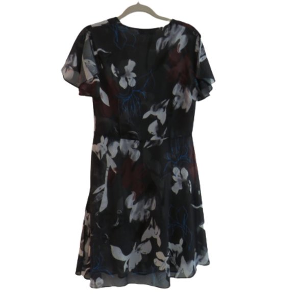 REISS Gray V Neck Floral Sheer Midi Dress - US Size 6 - Picture 2 of 11